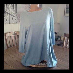 by JJ Ombre Asymmetrical Tunic Linen Look in 3 Shades of Blue 3/4 length sleeves